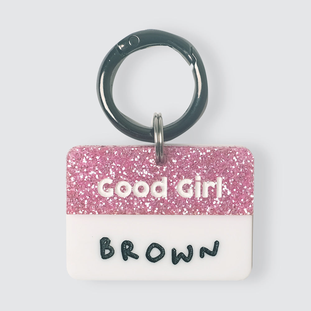 Pink Glitter Good Boy / Girl Customised Tag