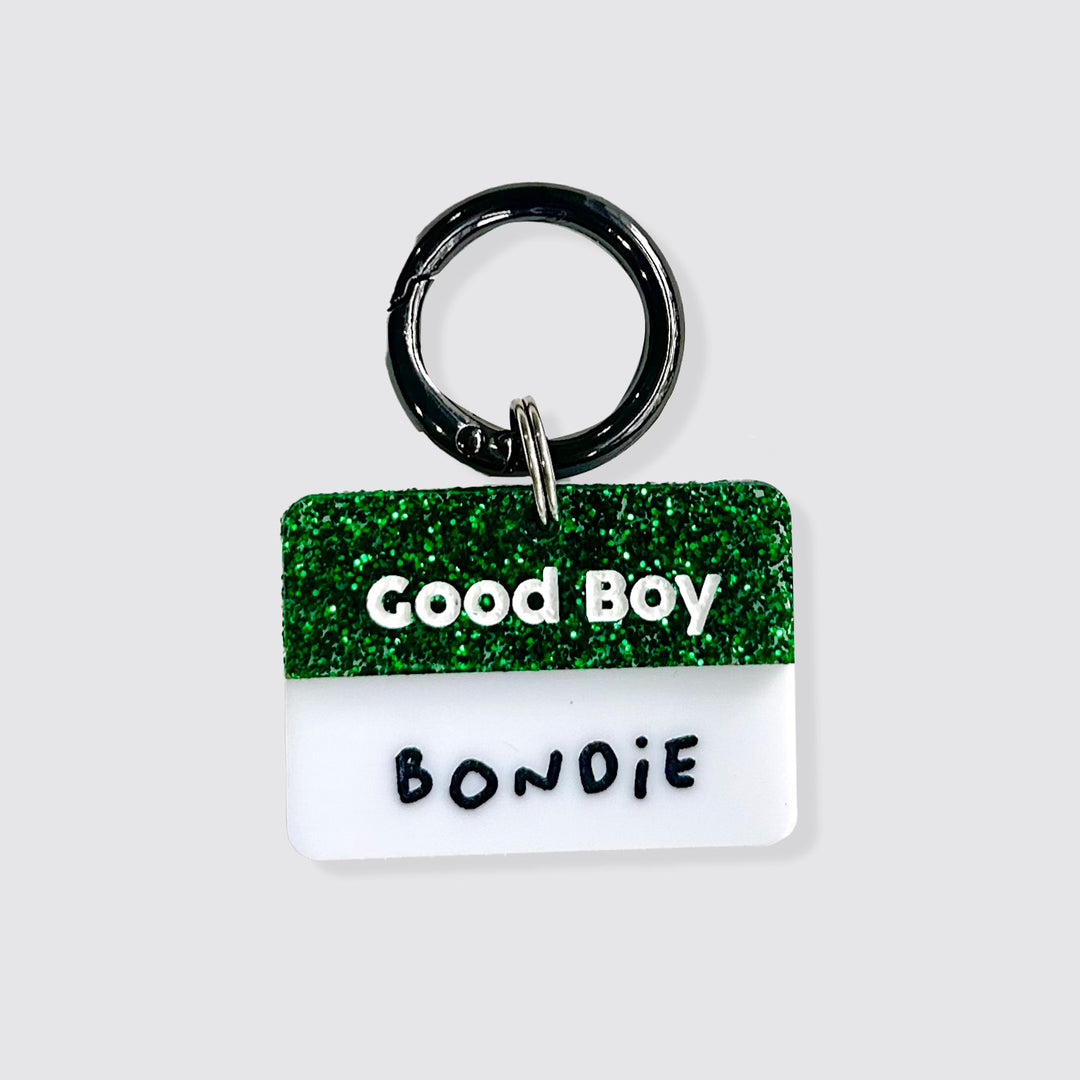 Green Glitter Good Boy / Girl Customised Tag