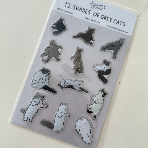 12 Shades of Grey Cats Resin Sticker